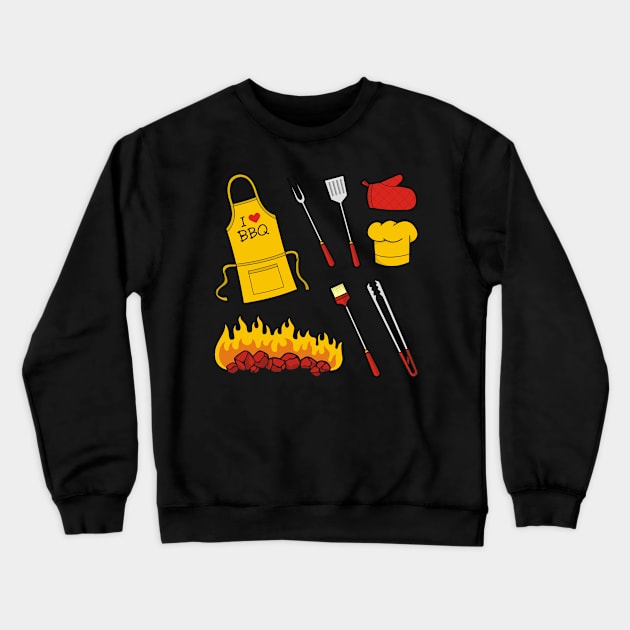 Barbeque Icons on Black Crewneck Sweatshirt by sifis